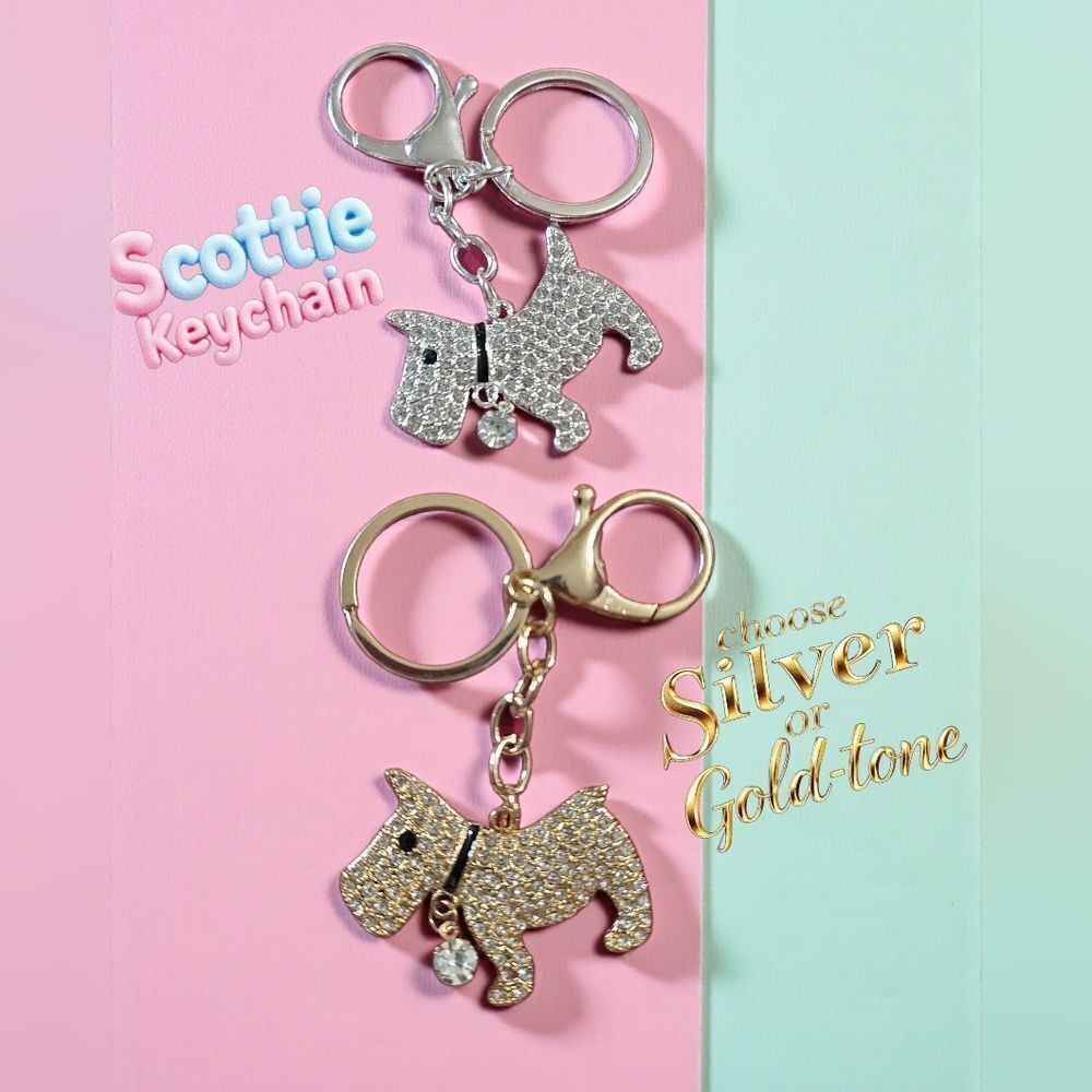 Scottie JEWELED Dog Keychain Gold And Silver Available